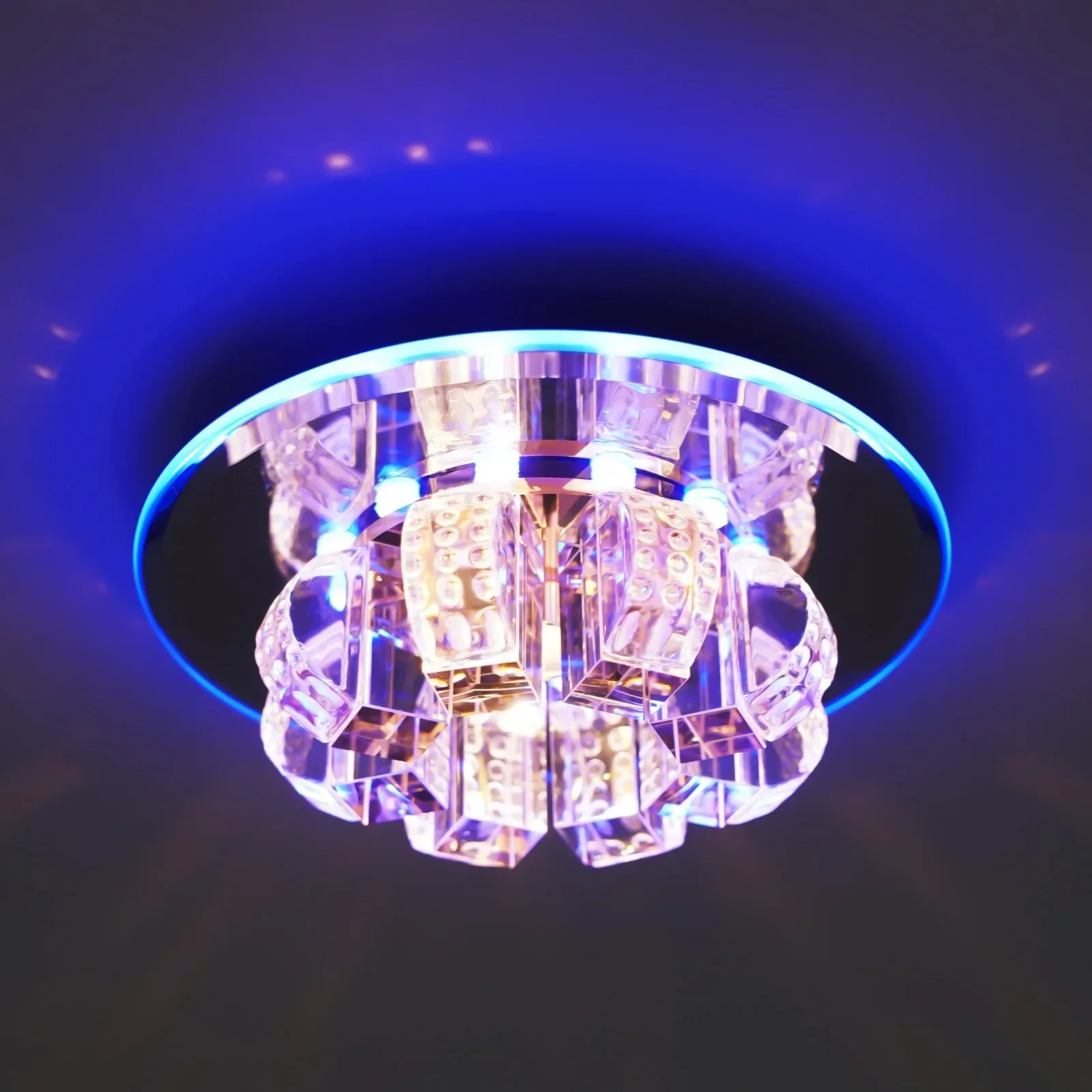 

Modern K9 Crystal Ceiling Lamps LED Flush Mount Chandelier Blue-Warm White Pendant Lighting Fixture Bulbs Included