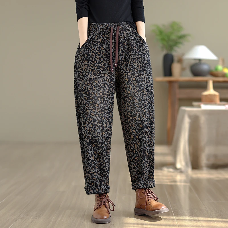 Pantaloni casual a gamba larga a vita alta Pantaloni da lavoro in cotone Vita elastica Velluto a coste Dimagrante Autunno Nuovi jeans da donna Sle