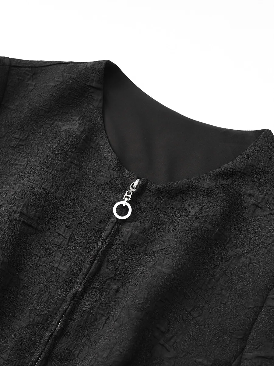 ZJYT Elegant Autumn Long Sleeve Black Jacquard Dresses for Women 2024 New Vintage Casual Short Dress Vestido Femininos