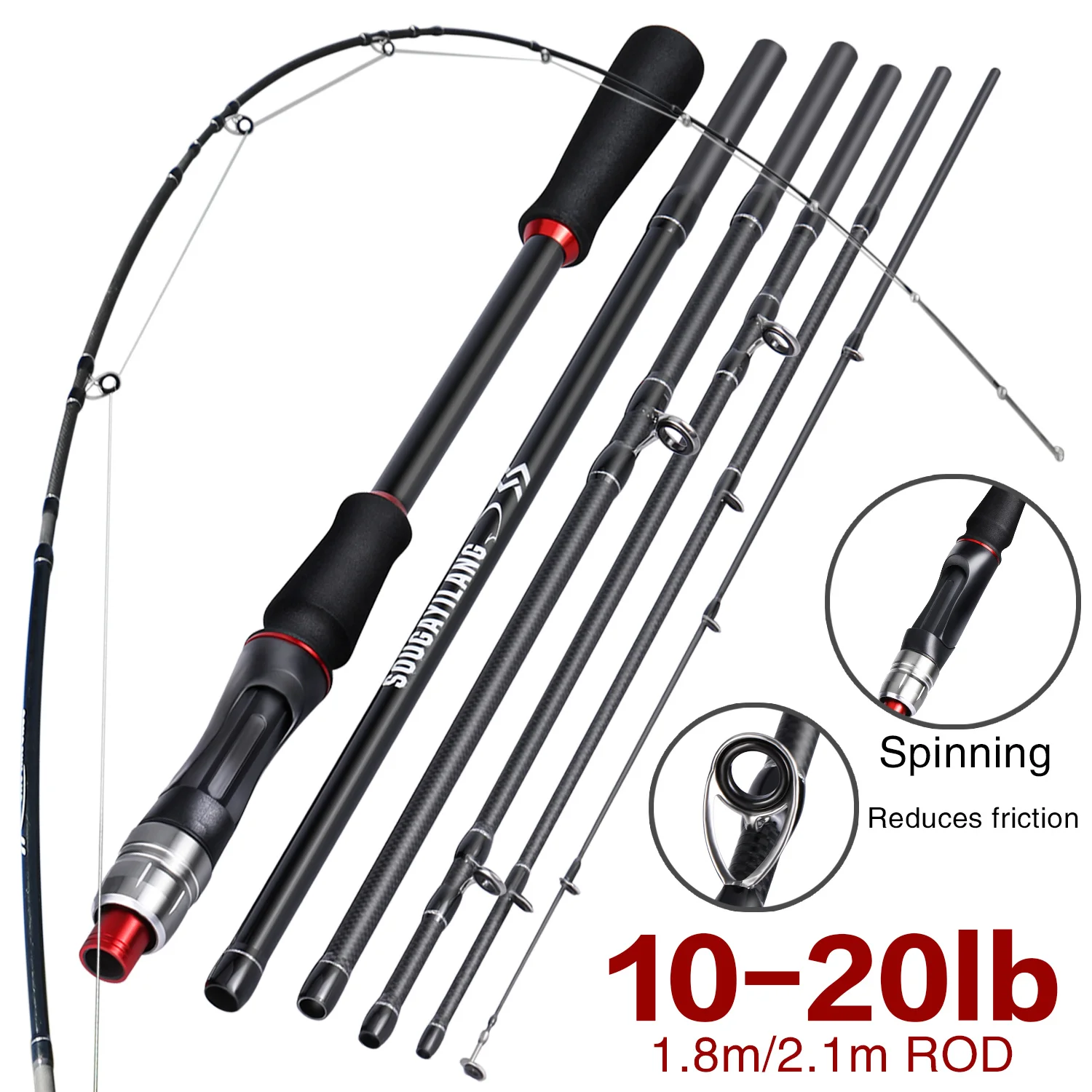 Sougayilang Fishing Rod Spinning Casting Rod Power M Carbon Rod Pole 5 6 Sections Travel Fishing