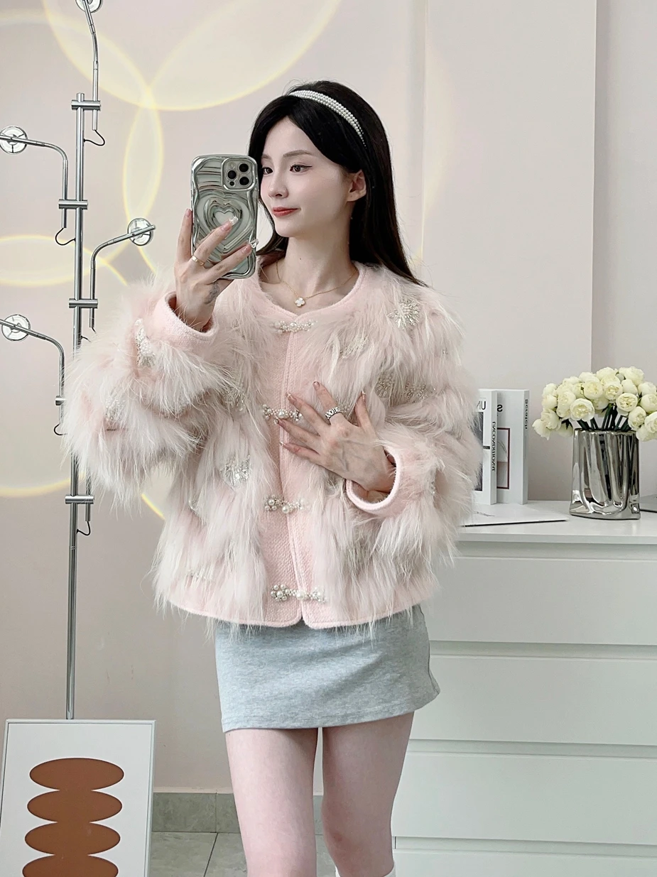 New 2023 Winter Clothes Elegant Socialite Raccoon Fur Fox Fur Coat Female High-End Luxury Long Sleeve Sweet Women\'s Fur Jackets