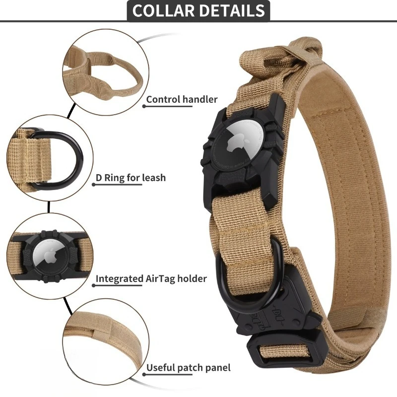 Tactical Dog Collar – Nylon Anti-Lost Training Strap Heavy-Duty Buckle Reflective Handle Apple Tracker Holder for Large Dogs view 5