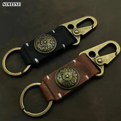 Genuine Leather Car Key Holder For Men Male Cowhide Vintage Handmade Key Clip Bronzy Keychain Key Ring Men's Gift Keys Organizer