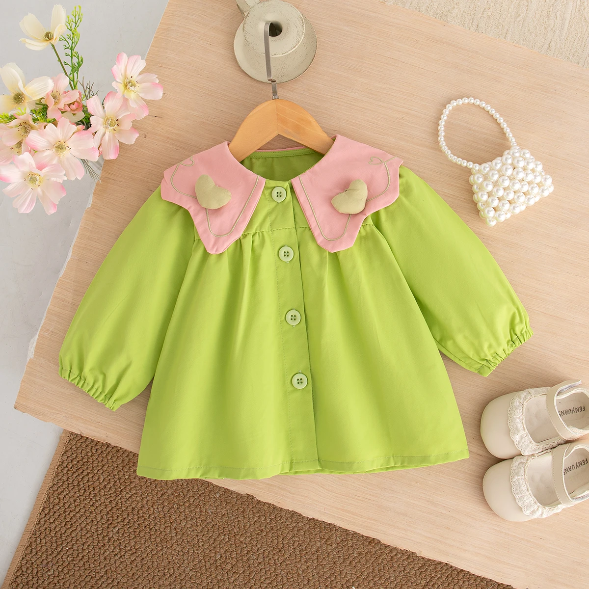 

Spring And Autumn New Love Collar Baby Girl Dress, Sweet And Cute Children'S Long Sleeve Clothes For Babies Aged 0-4 Years