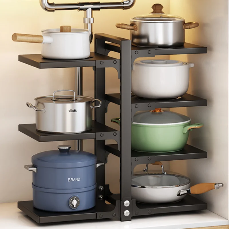 

Multi-Layer Pot Rack for Kitchen, Under Sink Storage, Organizer Shelf, Household Adjustable Cabinets, Layered Corner Closet