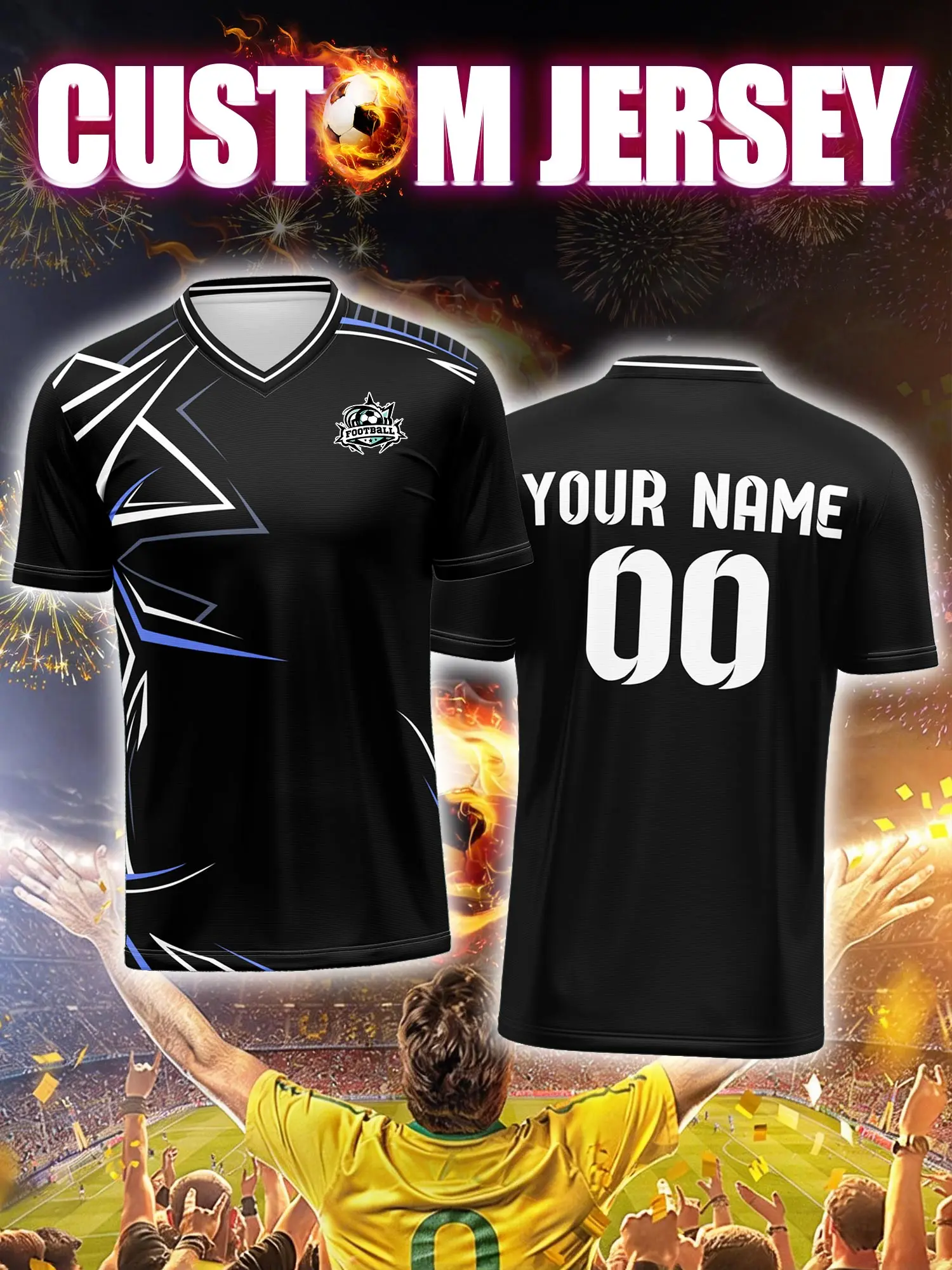 

Спортивная футболка с V-образным вырезом для взрослых и детей, с индивидуальным именем и номером, быстросохнущая, модная, с сублимационной печатью, 2026