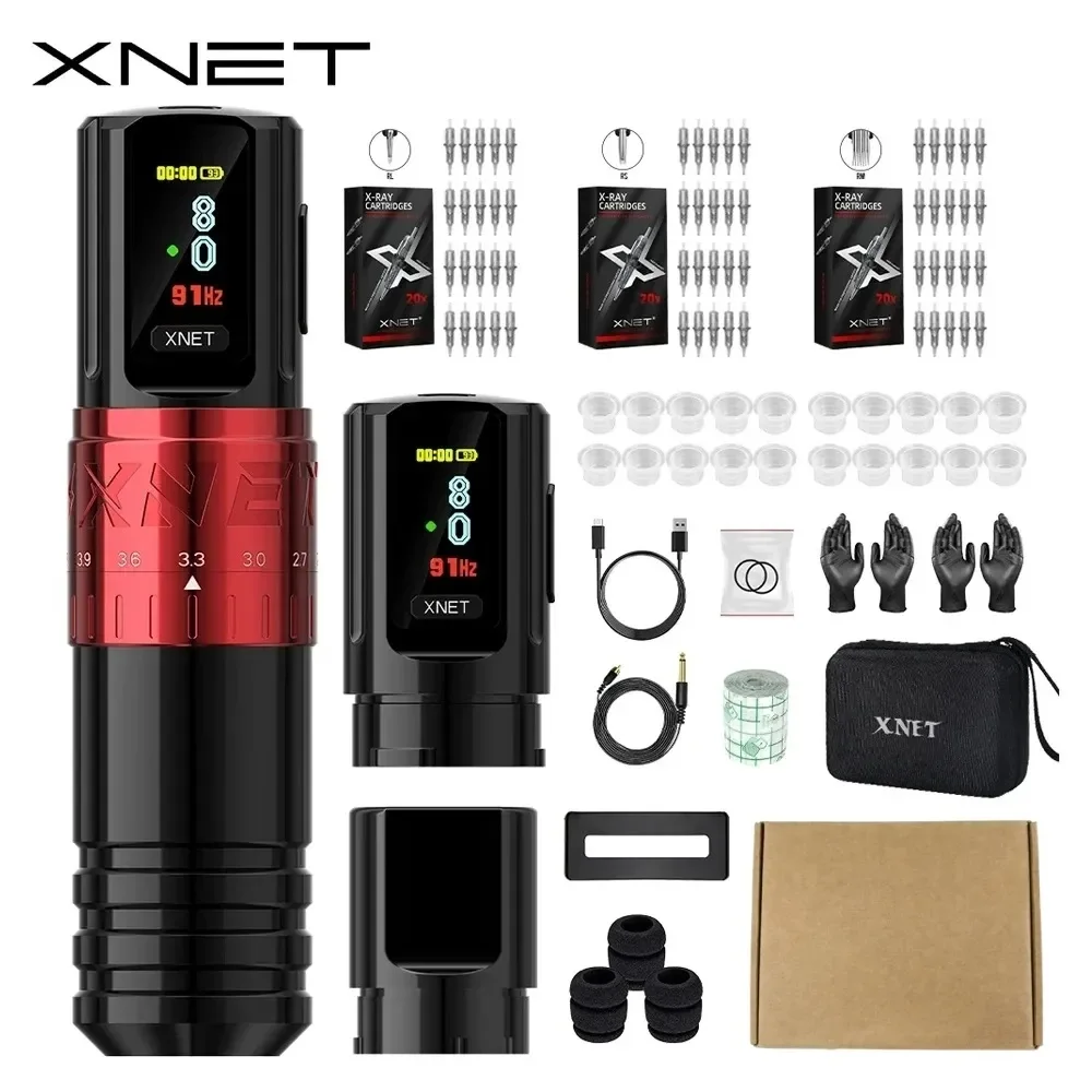 XNET Vipera 2.4-4.2mm Adjustable Stroke Professional Wireless Tattoo Pen Machine Complete Full Kit Set for Body Art