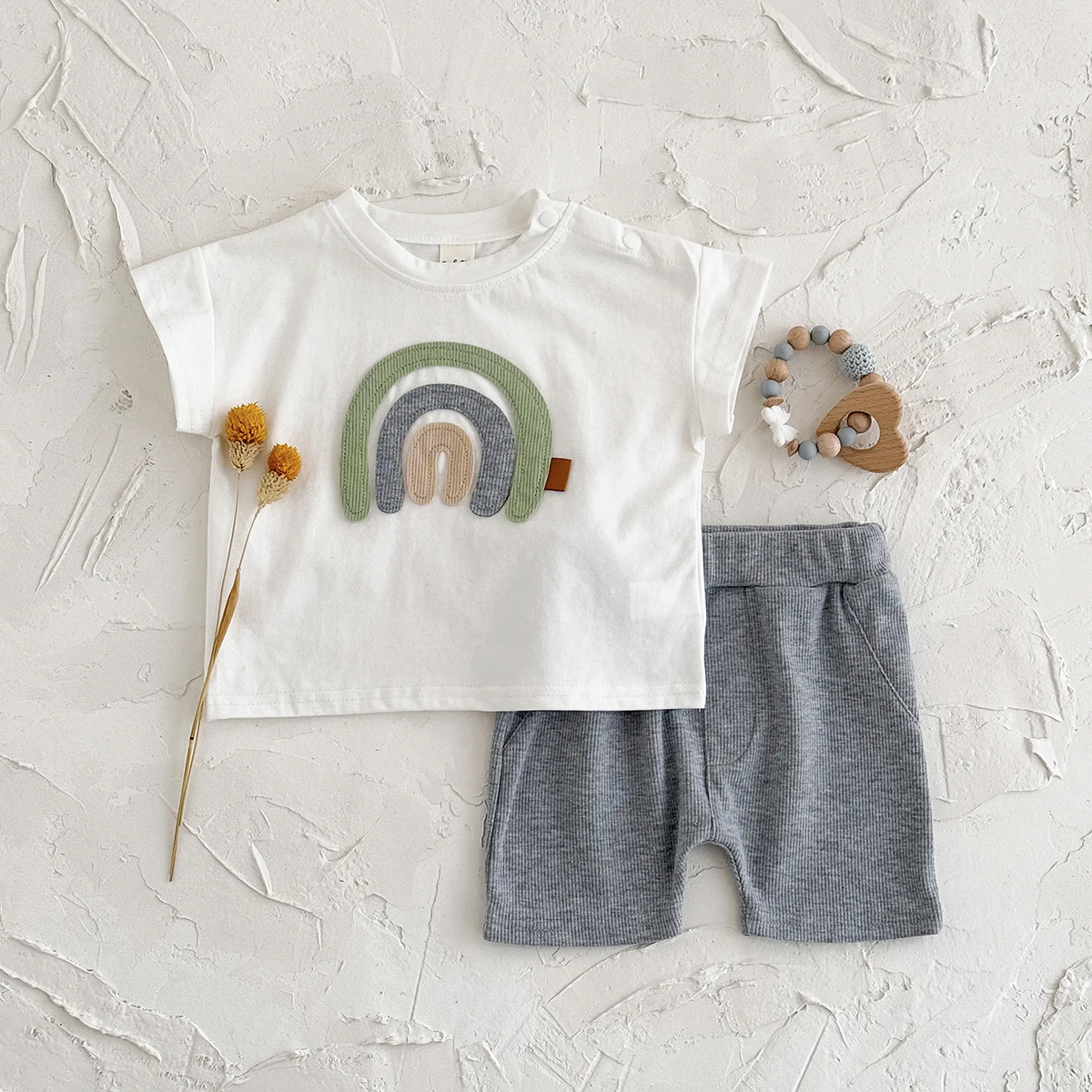 Summer Hot Boys Baby Clothes Sets Children Clothing Rainbow Embroidered T-shirt+Shorts Casual Toddler Outwear Outfit  2Pcs