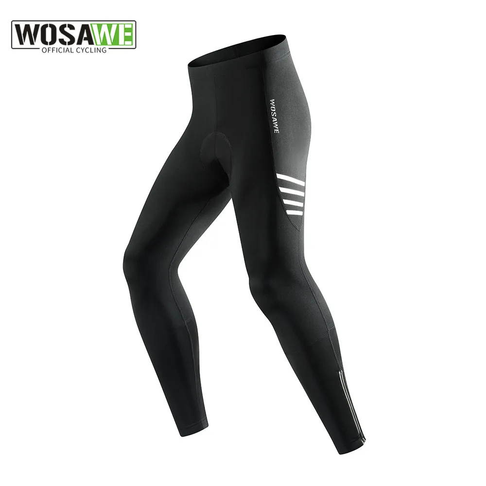 

WOSAWE Mens Winter Fleece Cycling Pants Warm Up Bicycle Pant Cushion MTB Ride Bike Trousers Outdoor Sports Reflective Tights