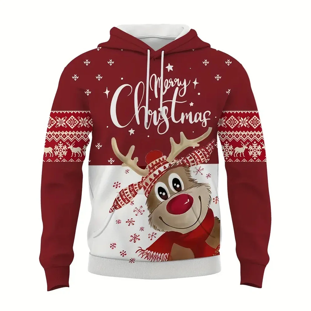 Felpa con cappuccio da uomo di Natale Felpa con cappuccio autunnale Stampa di cartoni animati 3D Abbigliamento da uomo Nuove magliette Felpa con cappuccio da uomo oversize Abbigliamento da uomo di moda