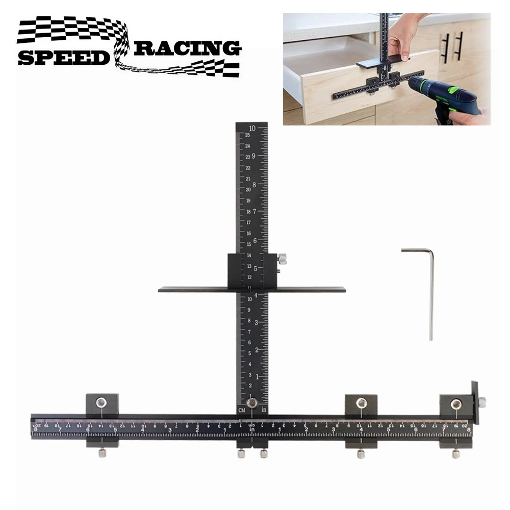 

Приспособление для фурнитуры шкафа, регулируемая направляющая для сверла для точной установки передних ручек и ручек дверей и ящиков. Локатор перфоратора.