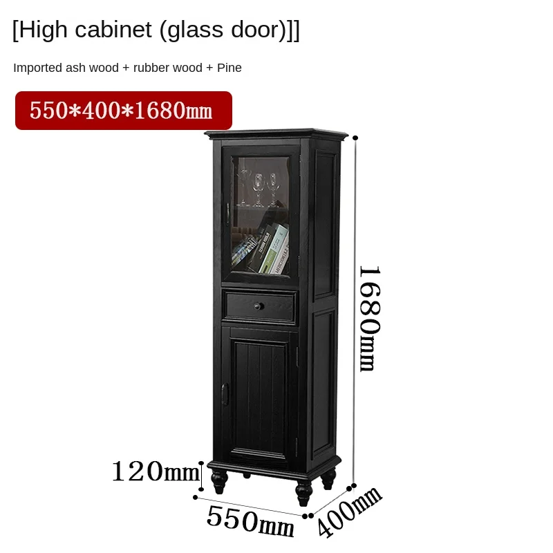 YY American High Cabinet Clothes Closet Solid Wood TV Floor Combination Black Side Cabinet