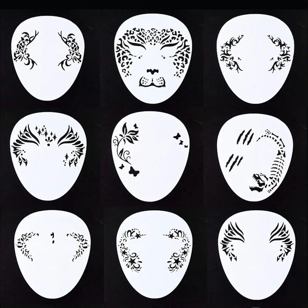 White Face Paint Template Animal Print Temporary Tattoos Body Painting Stencils Reusable Cartoon Face Tattoo Holiday Decorations