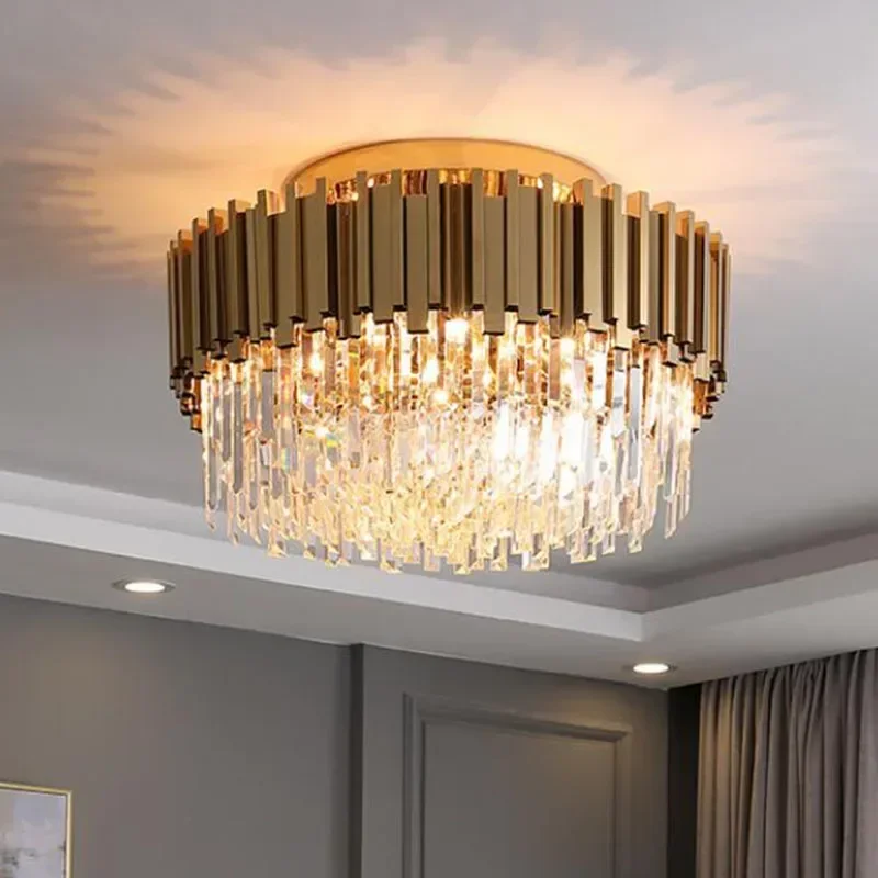 

Luxury modern ceiling chandelier living room gold/chrome stainless steel crystal lamp round bedroom dining room decro lighting