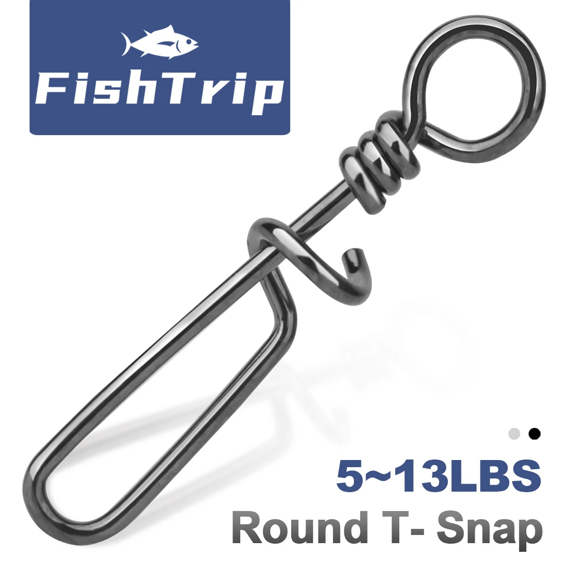 FishTrip Round T-Shape Snap Fishing Snap Stainless Steel 50~200Pcs Lures Connection Snap with Carabiner Fishing