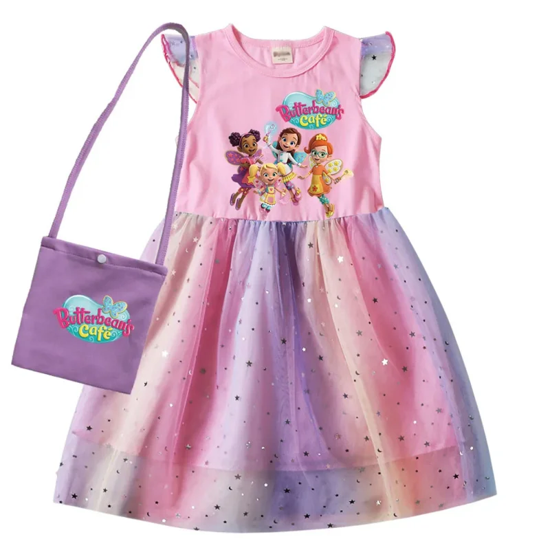 AIAI 2025Butterbeans Cafe Girls Dresses Kids Butterbean Princess Clothess Cosplay Costume Children Fly Sleeve Casual Dress Bag - view 6