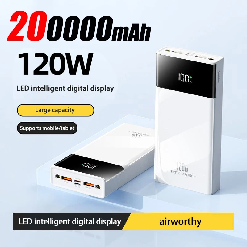 

200000mah Large Capacity Power Bank 120w Super Fast Charging Powerbank Portable Battery Charger For Iphone 14 15 Samsung Huawei