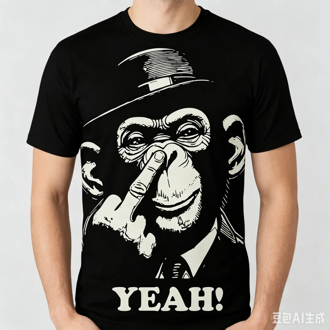 Trendiges Street-Style Herren T-Shirt mit coolem Affen-Nasenreinigungs-Grafikdruck, lässiges einfarbiges Kurzarm-Oberteil, Hip-Hop Männerkleidung