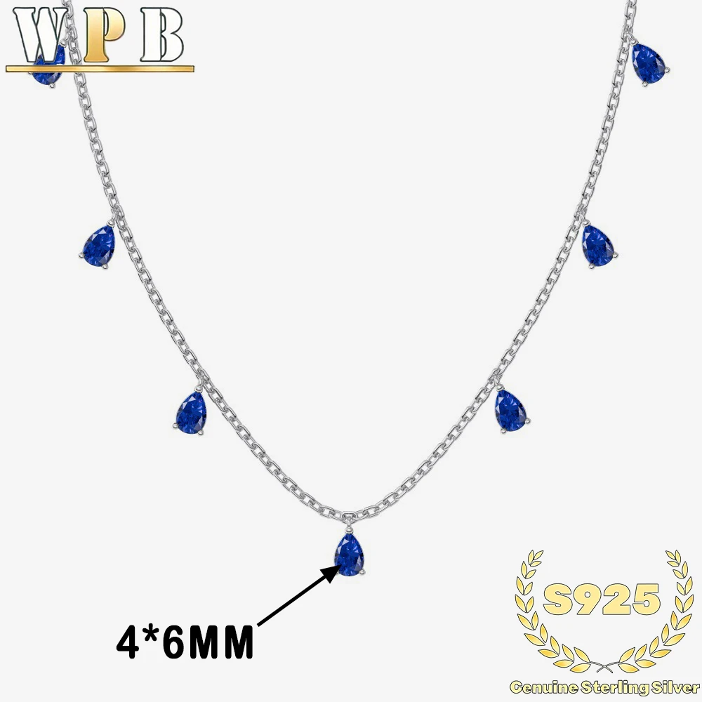 

Настоящее серебро S925, ожерелье-капля с кубическим цирконием, регулируемая цепочка, ювелирное изделие, подарок для женщин, белый, зеленый, синий, блестящий