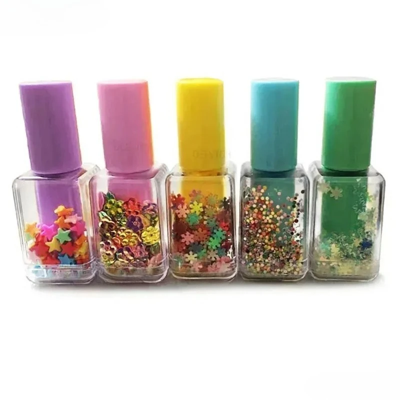 5pcs Mini Highlighter Pens Set, Kawaii Sequin Nail Polish Bottle Design, Fluorescent Art Graffiti Markers for Drawing,