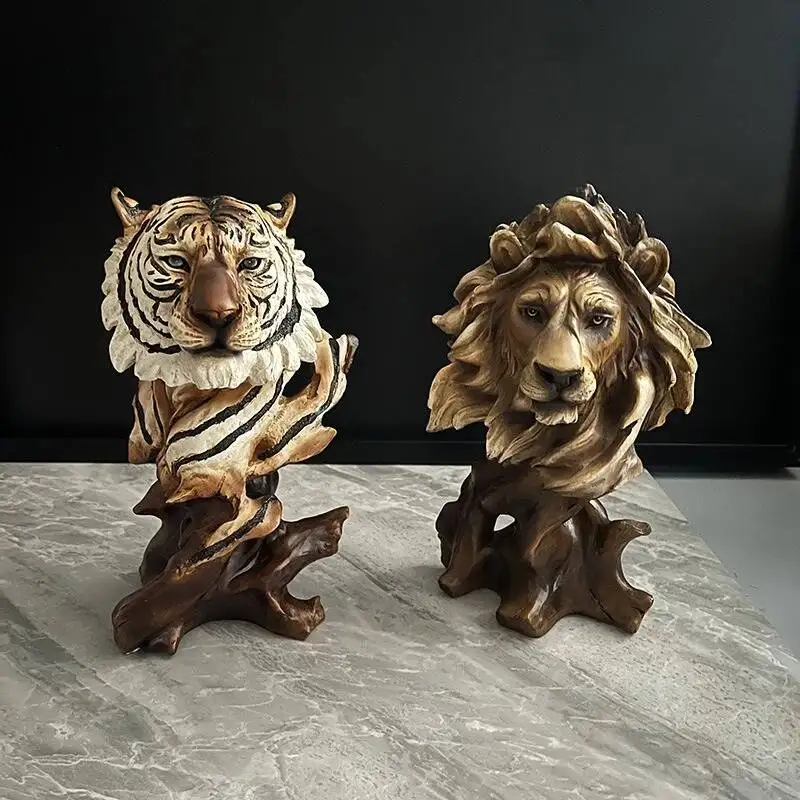 Resin Handicrafts Simulated Animal Sculptures Lion Eagle Stag Hand-painted Horse Head Statue Figurines Home Decoration
