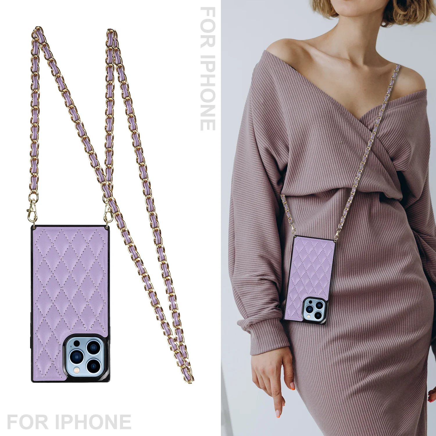 

Square Crossbody Cover for IPhone 13 Pro Max 12 Mini 14 11 X XR XS 7 8 Plus Case with Lanyard Strap Leather Women Girl