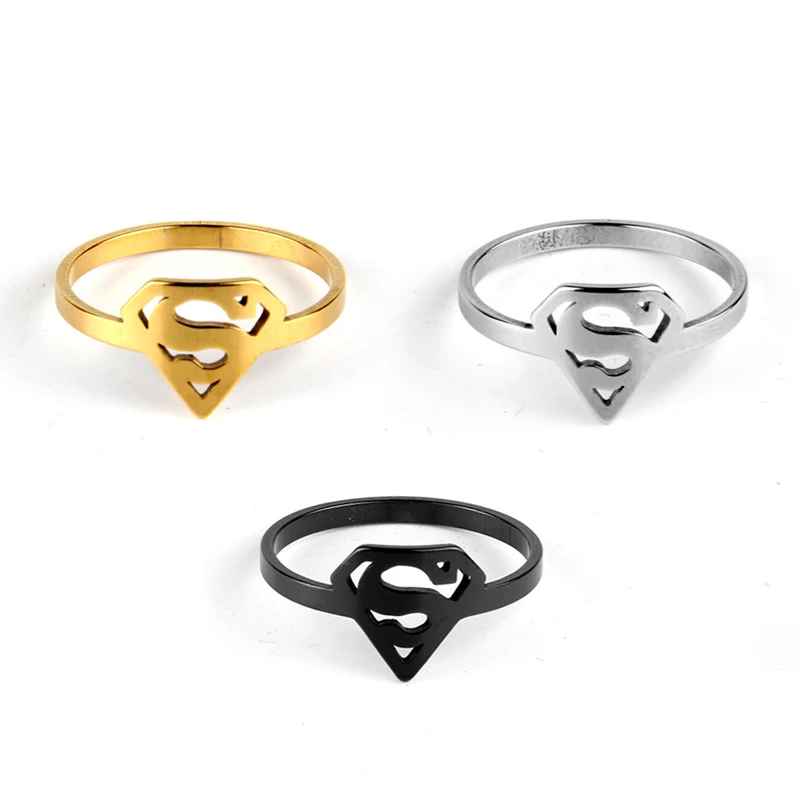 Superman Fashion Personality Creative Design Letter Silver Color Ring for Men Punk Rock Hip Hop Jewelry Wholesale