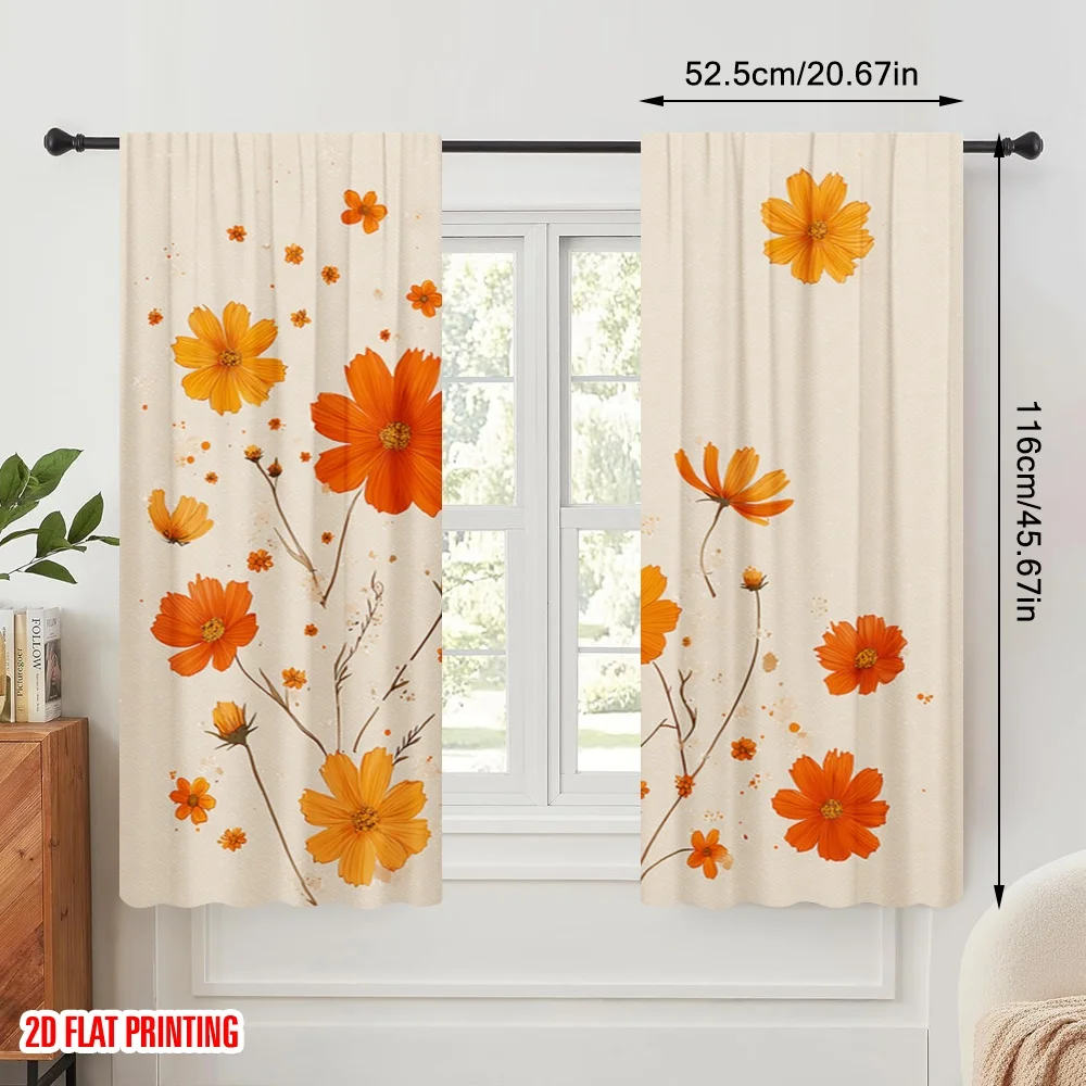 2pcs,2D plane printing Curtain Popular Autumn Blossom Dance Durable 100% Polyester Fabric (without rod) Decorations Outdoor