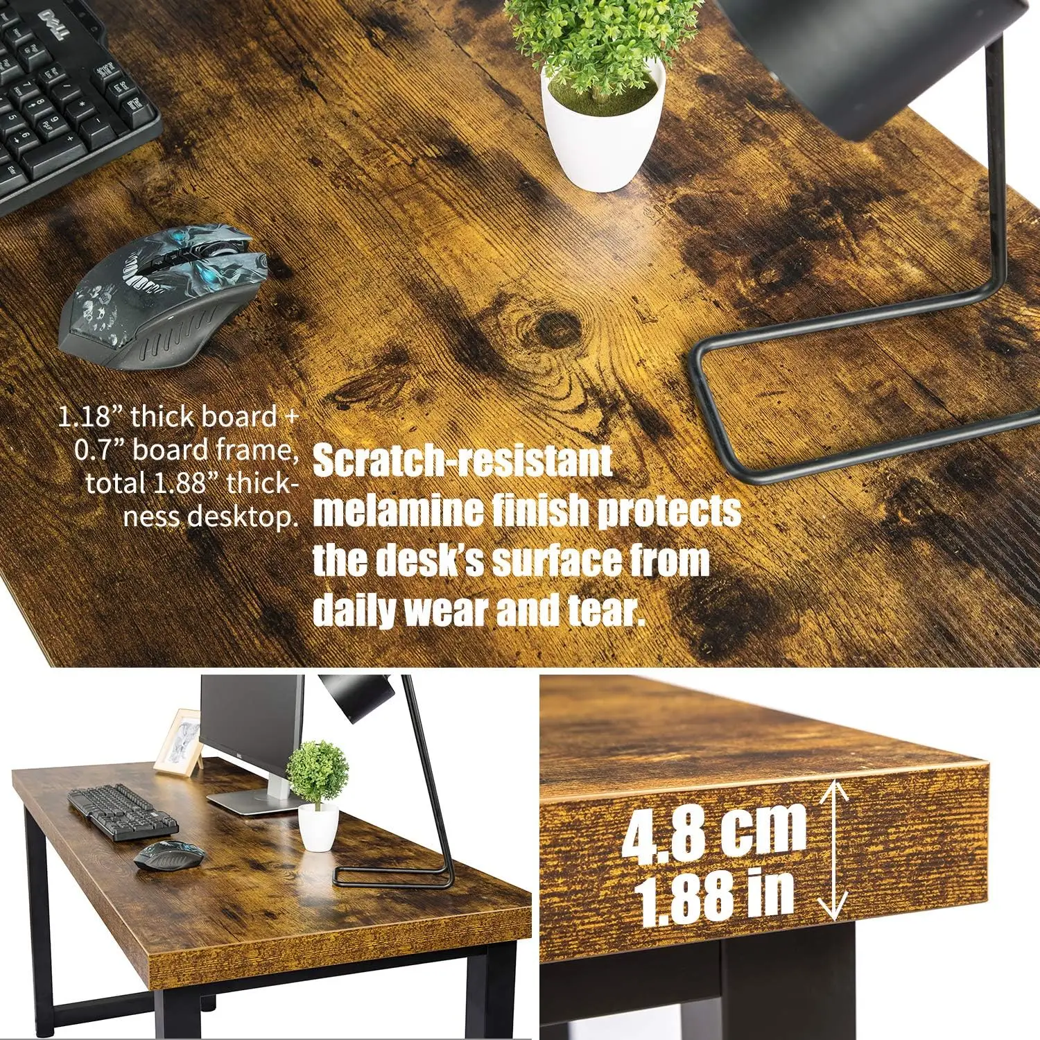 TOPSKY 59" Big Large Computer Office Desk 1.88" Thickness Desktop (Rustic Brown)