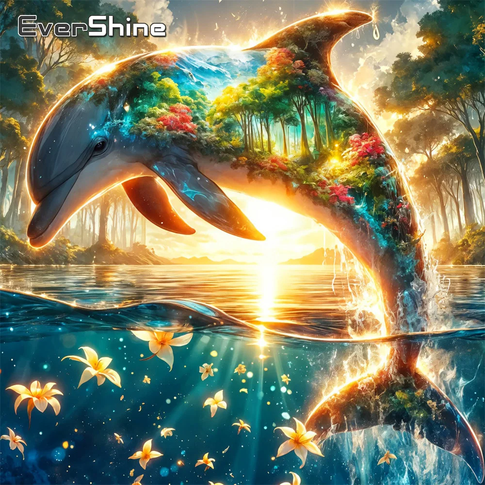 Evershine Diamant-Malerei Delfin Vollbesatz Mosaik Tierbild Strass-Stickerei Baum 5D DIY Bastelset Heimdekoration