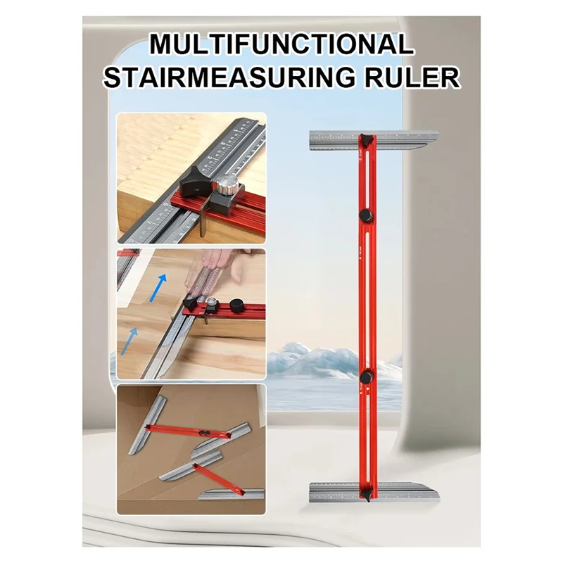 

AT63-Stair Measuring Tool Jig For Risers Wall Partitions Stair Tread Template Tool Professional Shelf Scribe
