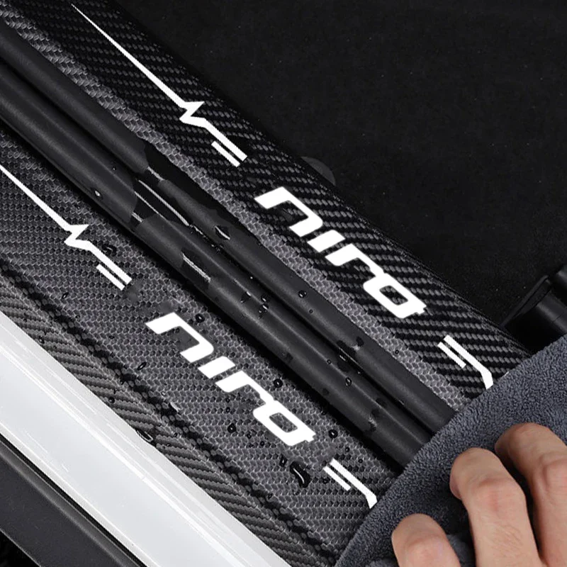 Carbon Fiber Car Door Threshold Stickers Protective Strip Interior for KIA NIRO Badge Auto Anti Scratch Dirty Tape Film