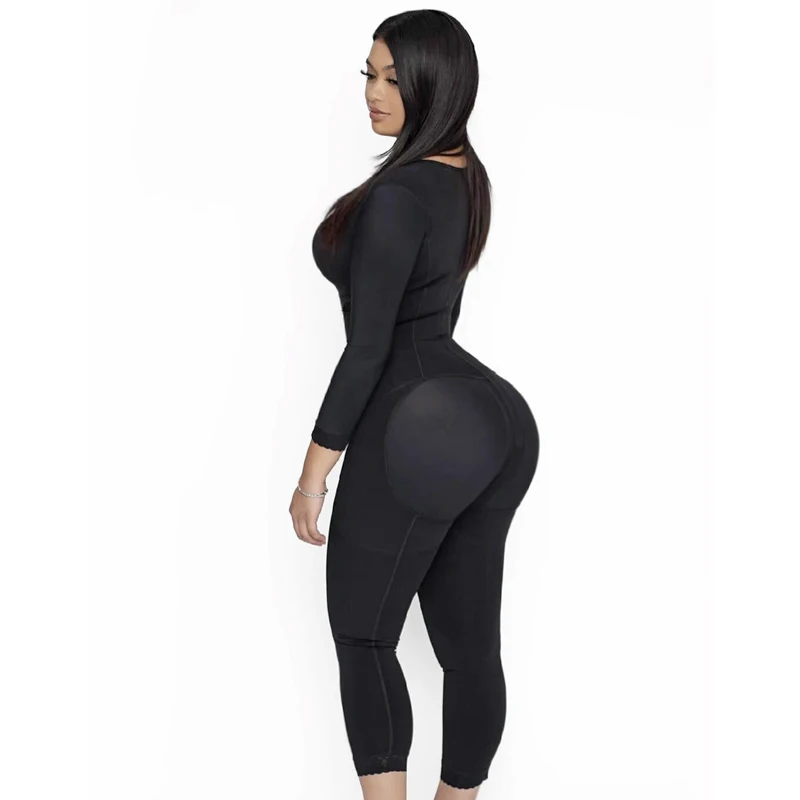 Women Full Body Shaper Colombian Shapewear Bodysuit PostpartumTummy Control Long Sleeve Faja With Bra Butt Lifter Plus Size