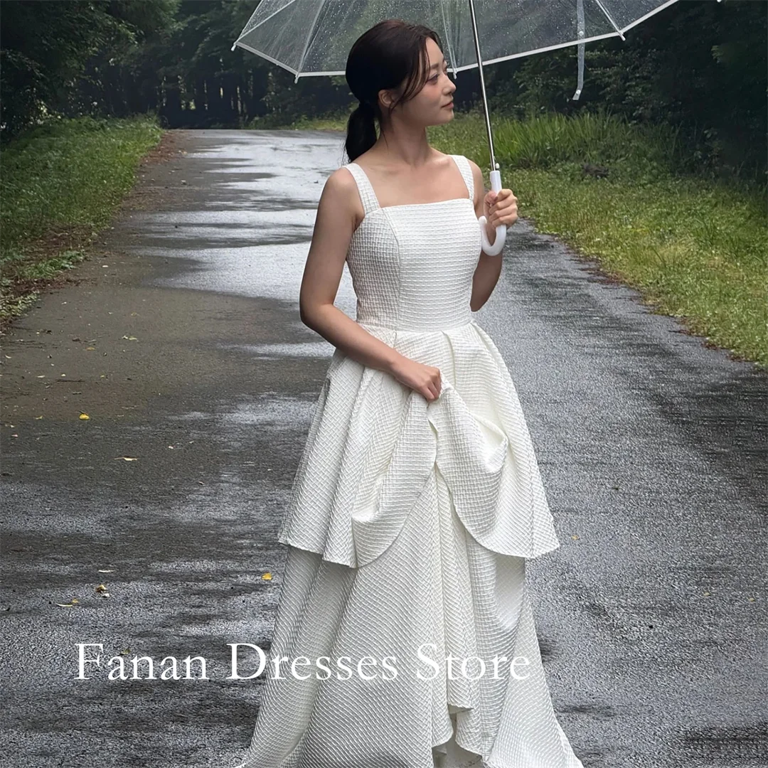 FANAN Corea A-Line palabra de longitud cuello cuadrado vestidos de novia de encaje ........... marfil personalizado vestidos de novia bonitos