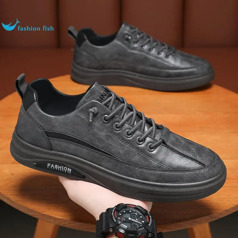 Men's Casual Work Shoes Breathable Leather Slip-On Kitchen Anti-Slip Waterproof Oil-Resistant Labor Protection Shoes Black