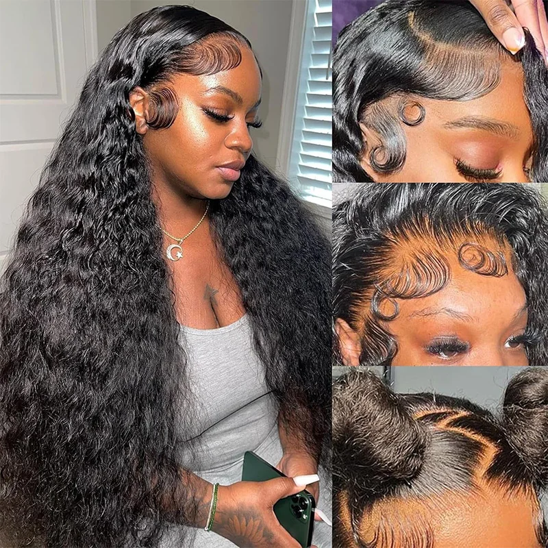 

250% 40 30 Inch Deep Water Wave 13x6 Lace Frontal Wig Wet and Wavy Kinky Curly Front Human Hair Wigs Pre Plucked With Baby Hair