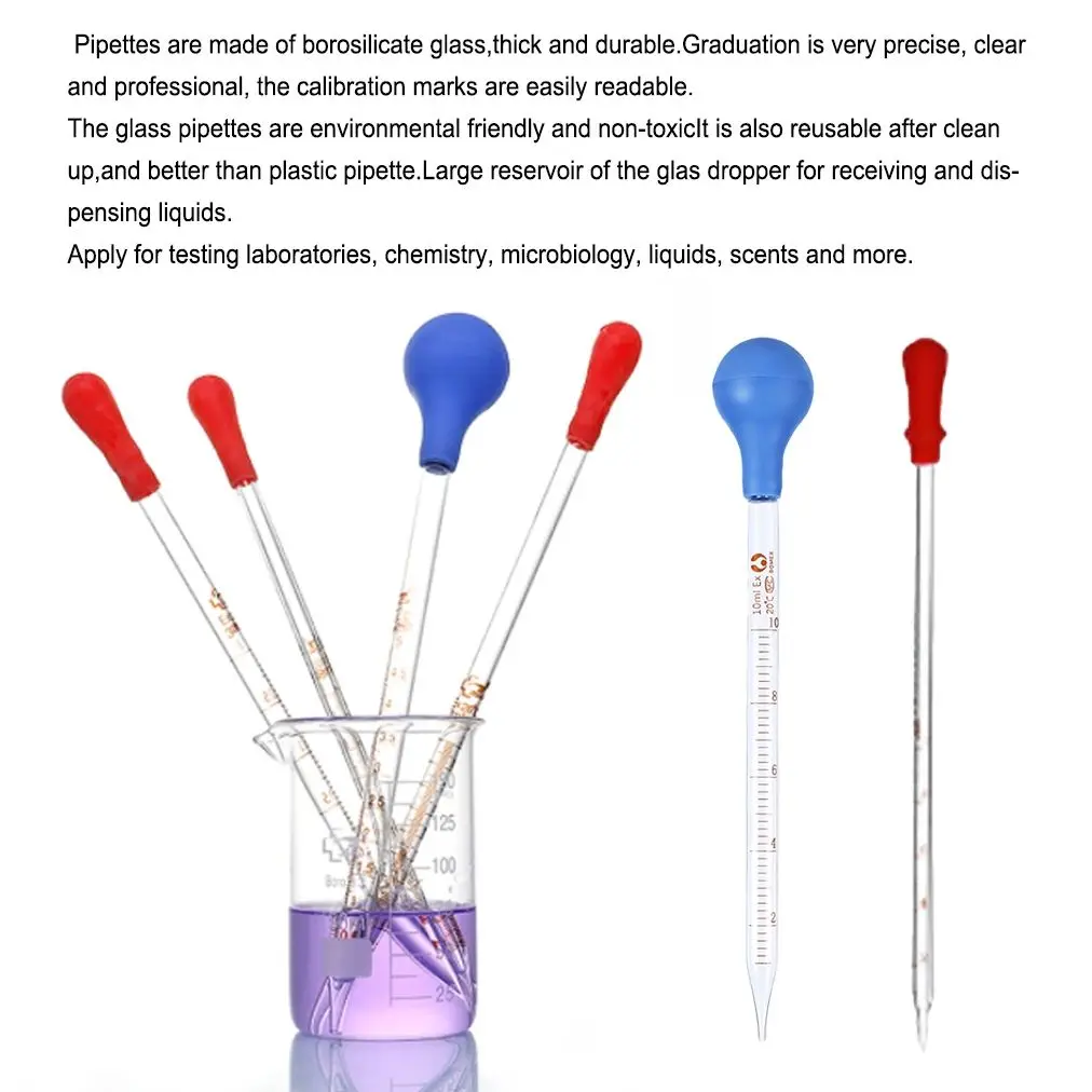 Dropper Glass Scale Line Dropping Pipe Lab School Rubber Head Pipette Laboratories Experiment Supplies 1/2/3/5/10ml