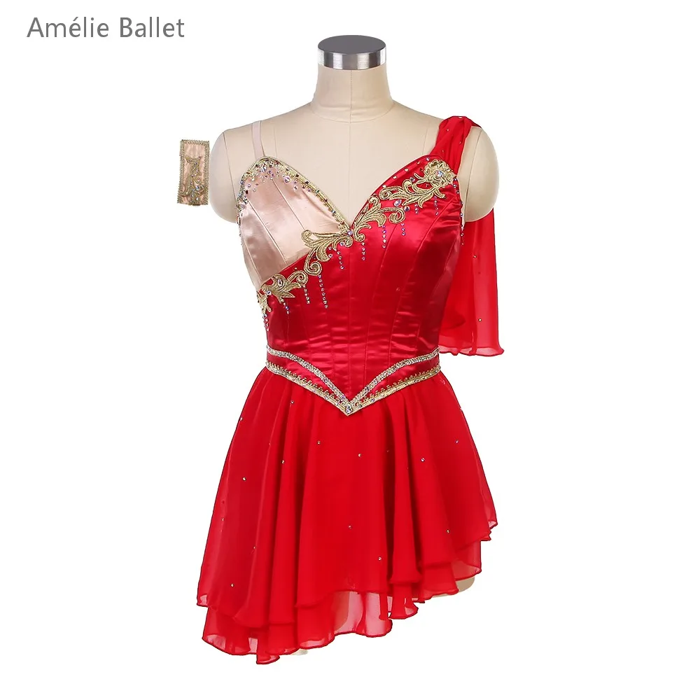 B25029 New Red Diana and Acteon Variation Ballet Dance Costume Red Dress with Gold Trim Professional Ballet Tutu