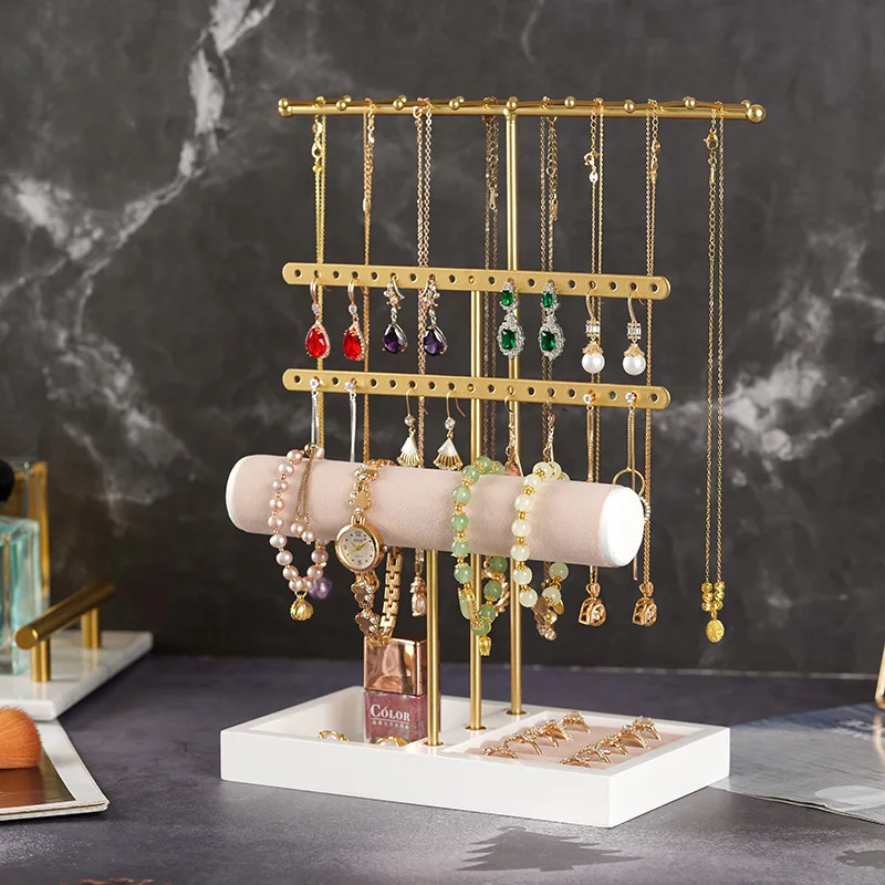 Fashion jewelry display set made of wood and Iron easy assemble table top jewellery finishing organizer earring necklace rack