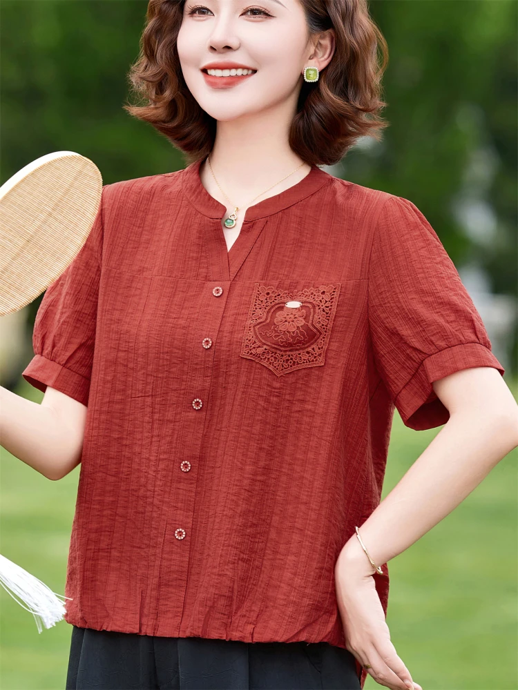 

Loose Cotton Linen ort Sve Pullover irt with ket for Middle Aged And ly Women Summer New Sle Thin irt