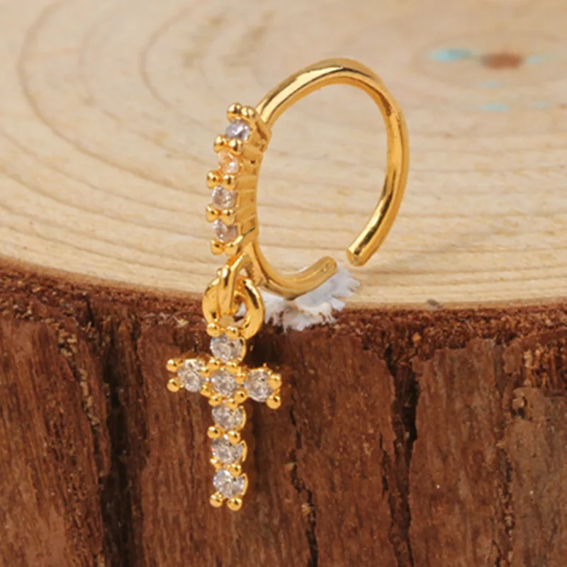 

Piercing Nose Ring Hoop for Women CZ Cross Pendant Nose Rings Hoop 18K Gold Plated Nose Piercing Cartilage Earring