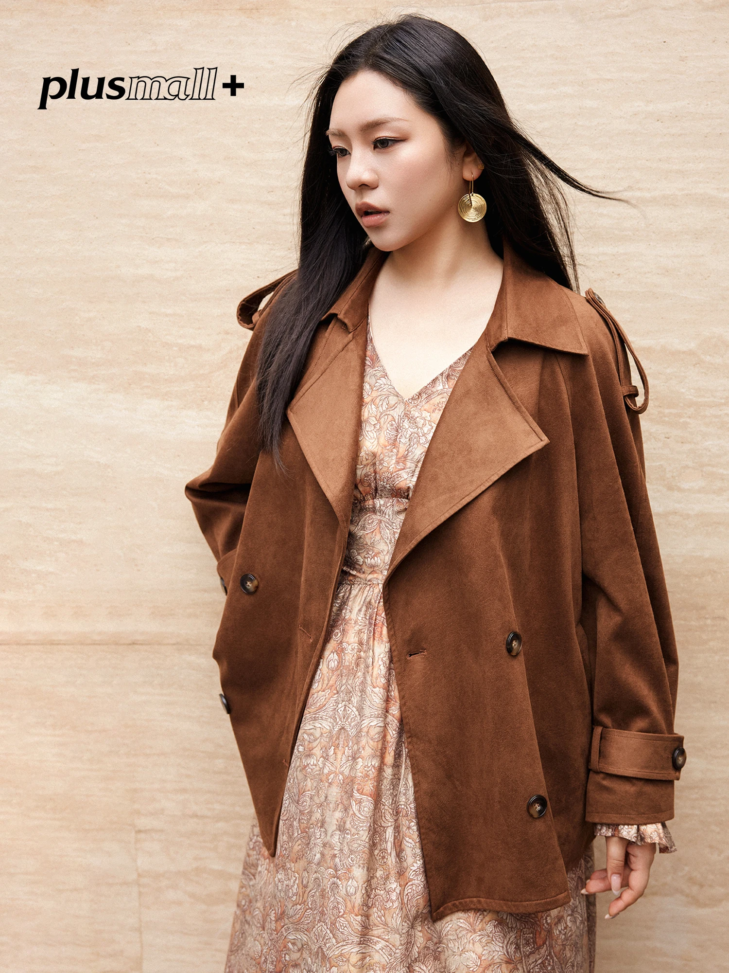 

Куртка Plusmall Philadelphia Sunset из замши с двойным рядом пуговиц и большим воротником, осенняя верхняя одежда для женщин больших размеров