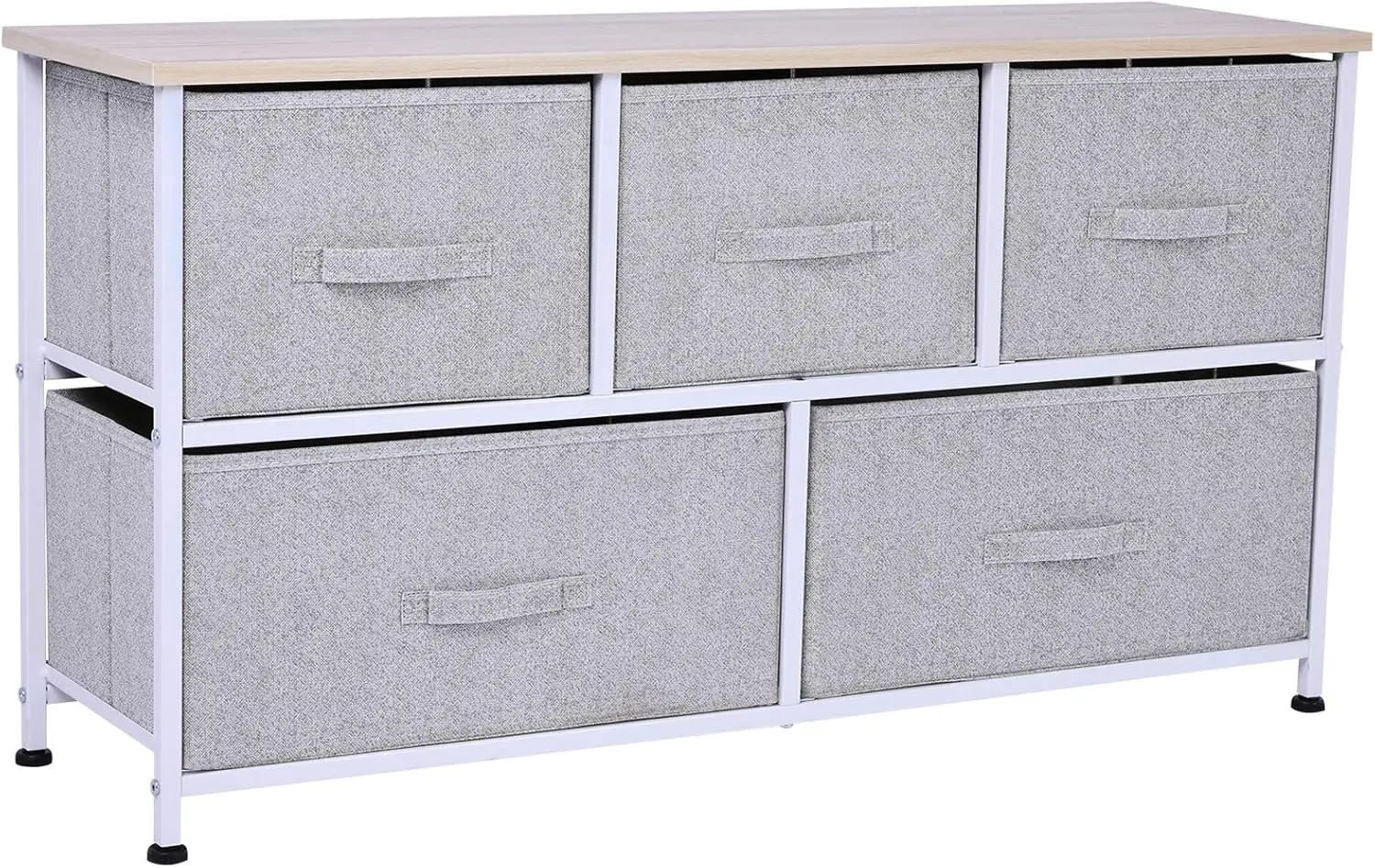 

40"" L 5 Drawer Horizontal Storage Cube Dresser Unit Bedroom Organizer Living Room Shelf Tower With Fabric Bins, Light Gray