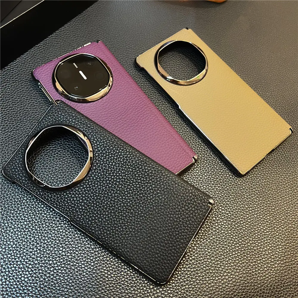 

Genuine Cowhide Leather Litchi Case For Huawei Mate X6 Hinge Protective Back Cover