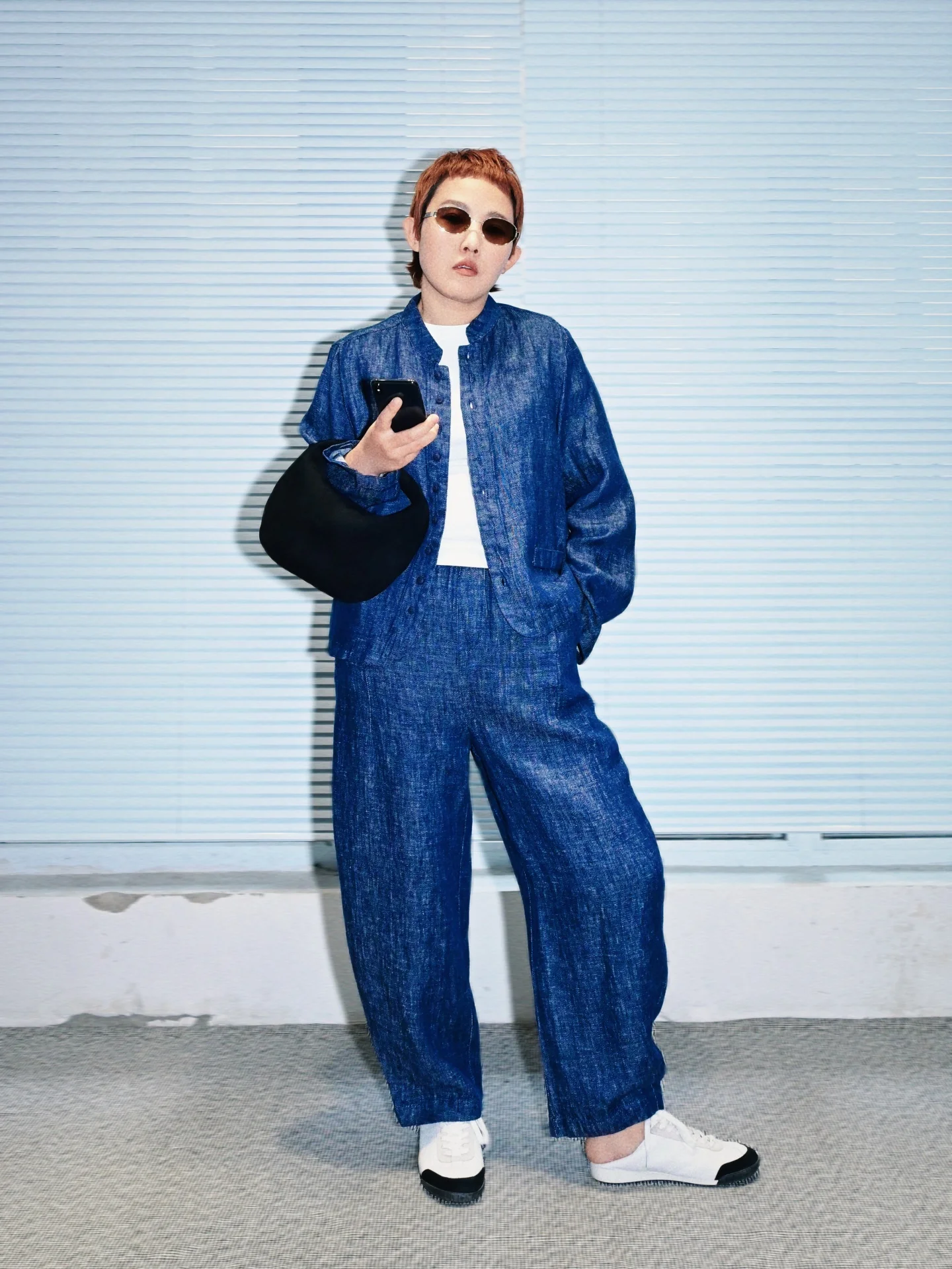 

Blue Studios Summer Chinese Sle ort Sve Loose Fit Casual irt Women's Faion Set Long Pants Versatile Commute Top