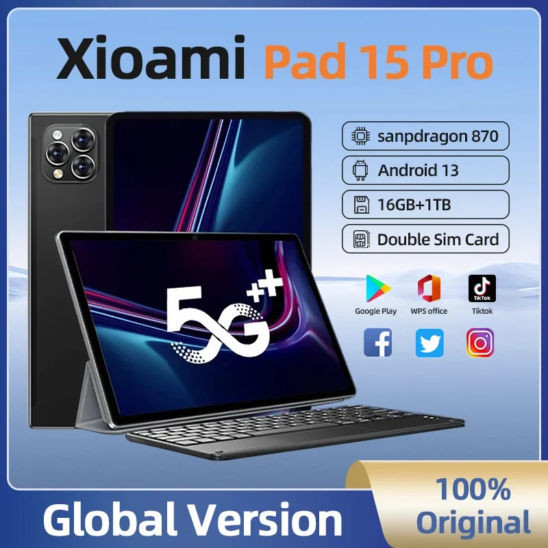 2024 Newest Tablet Android 13 Pad 15 Pro Tablets 11 Inch, 16GB 1024GB, 2 In 1 Tablet with 5G WiFi Dual SIM Phone Call HD IPS PC