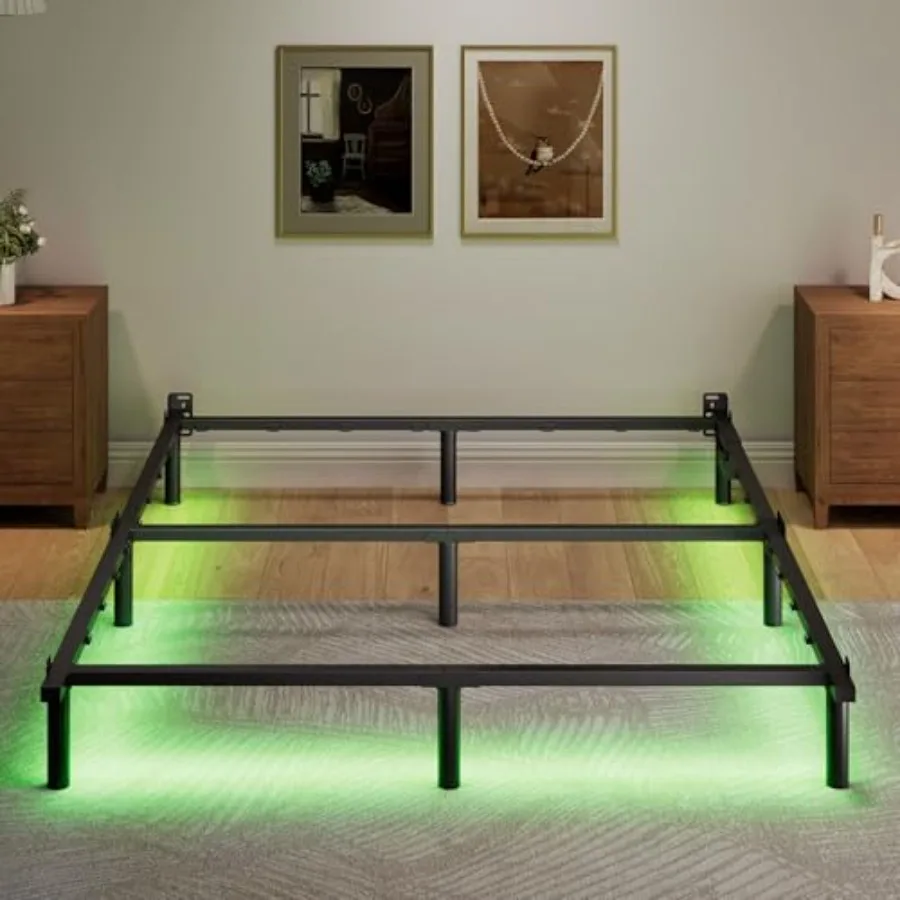 

Size Bed Frame with LED 7 Inch Metal Steel Bedframe for Box Spring and Mattress Heavy Duty Basics Bed Base Noise Free Easy Asse