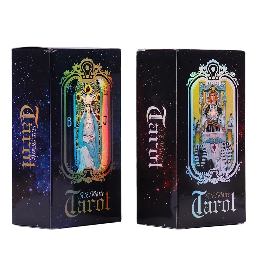 1set New Full English Fun Tarot Laser Silver Glitter Card Cards Mystery Edition Astrology Tarot 78 Board Game Cards