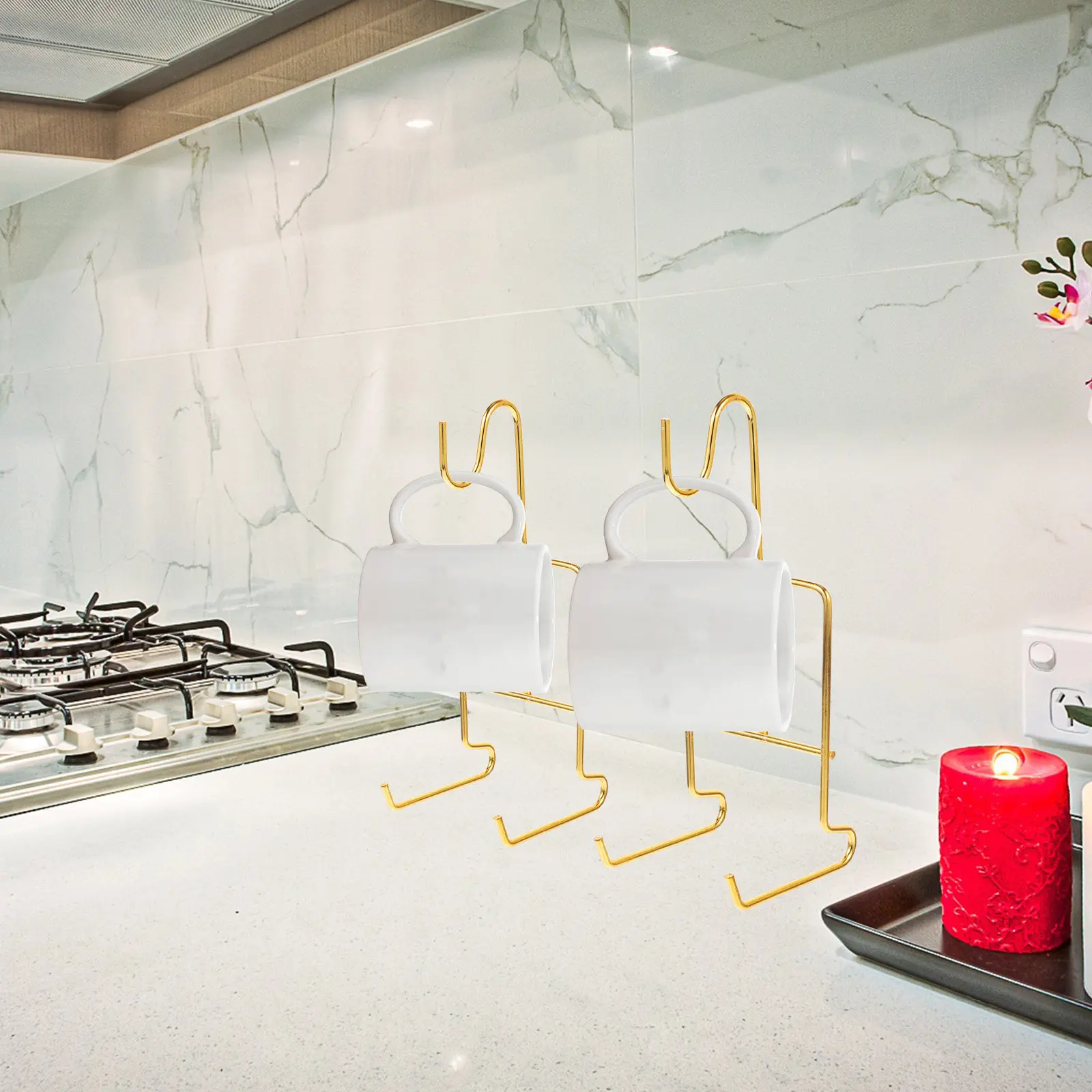 

4Pcs Coffee Cup Holder Hollow Iron Frame Kitchen Mug Rack Stable Sink Draining Display Stand Coffee Mug Organizer