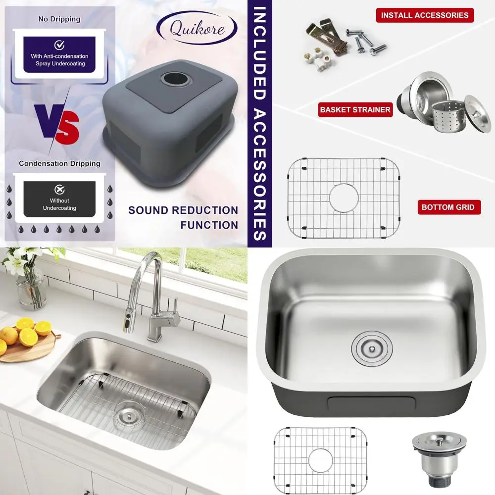 

Коммерческая кухонная мойка из нержавеющей стали 18-го калибра, одинарная, подстольная, с решеткой и сливным фильтром, 23 дюйма